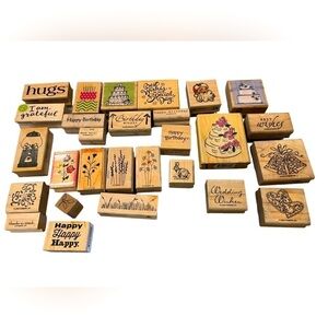 Wooden Craft Stamps Lot of 28 Wedding, Birthday, Plants, Flowers, Foliage